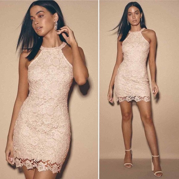 Lulu’s Love Poem Blush Pink Lace Mini Dress Sz XS - Picture 1 of 8